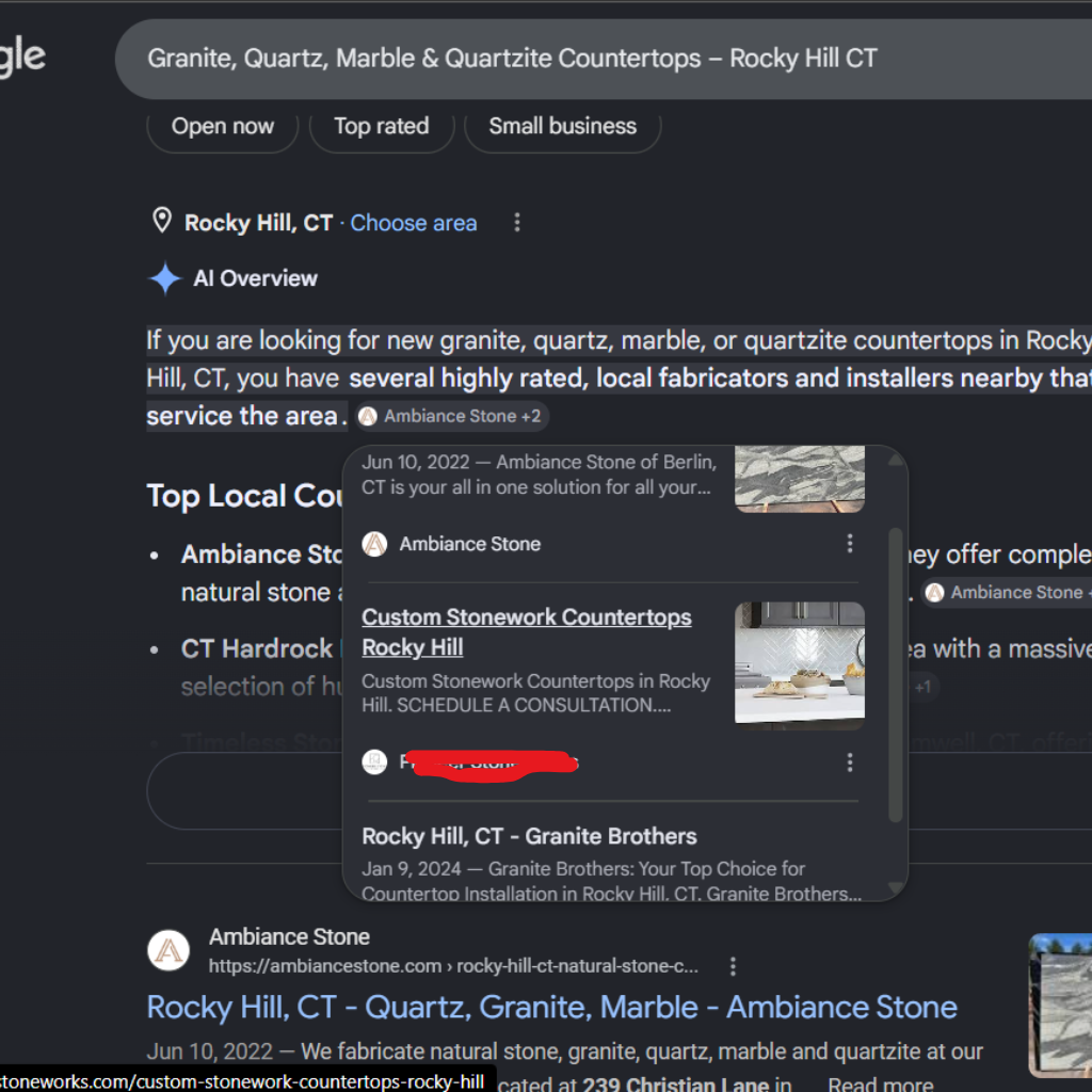 Anonymous location page ranking screenshot