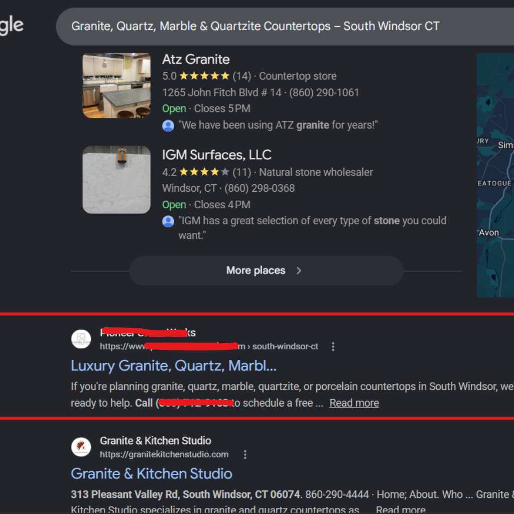 Anonymous local search result screenshot