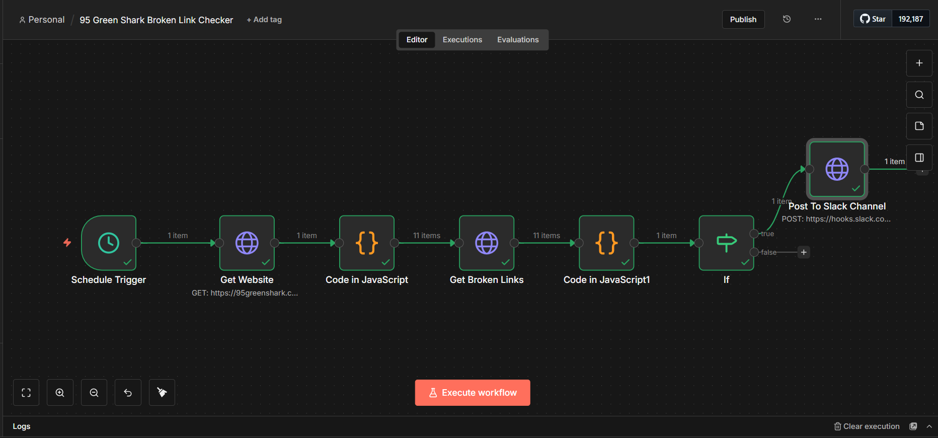 Broken link checker automation workflow in n8n