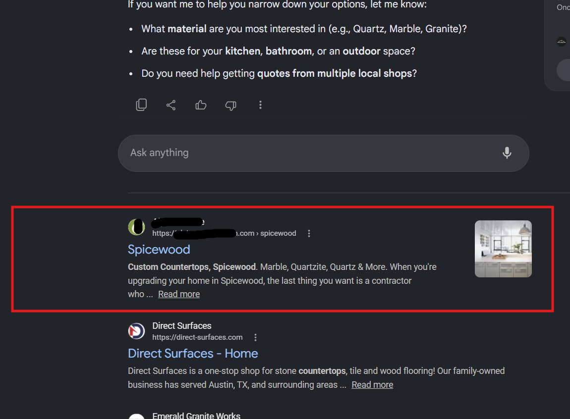 Alpha Granite local SEO screenshot