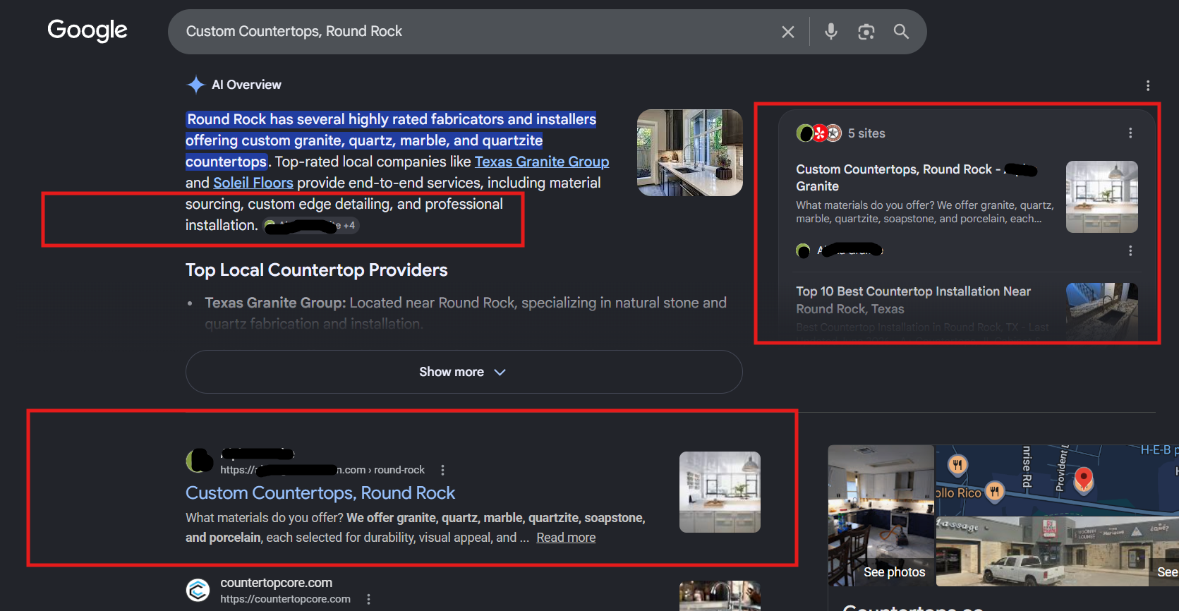 Alpha Granite location page search result screenshot