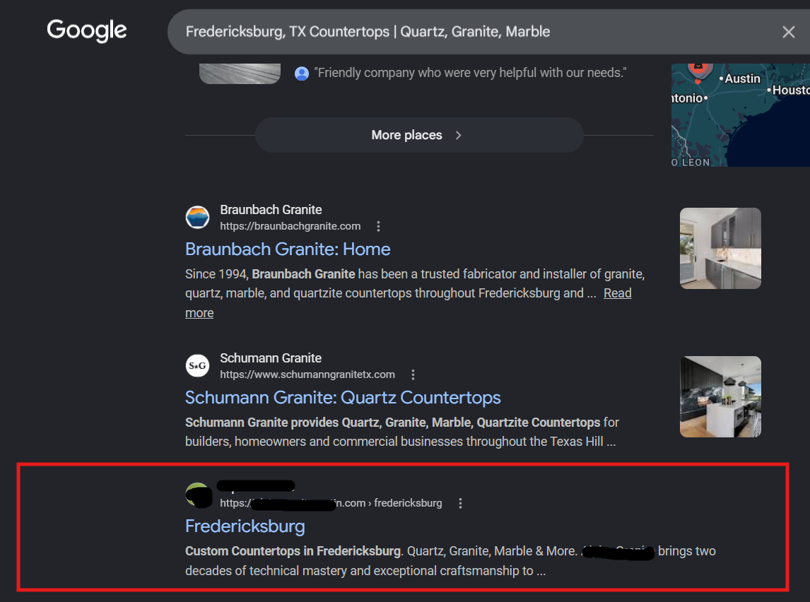 Alpha Granite local ranking proof screenshot