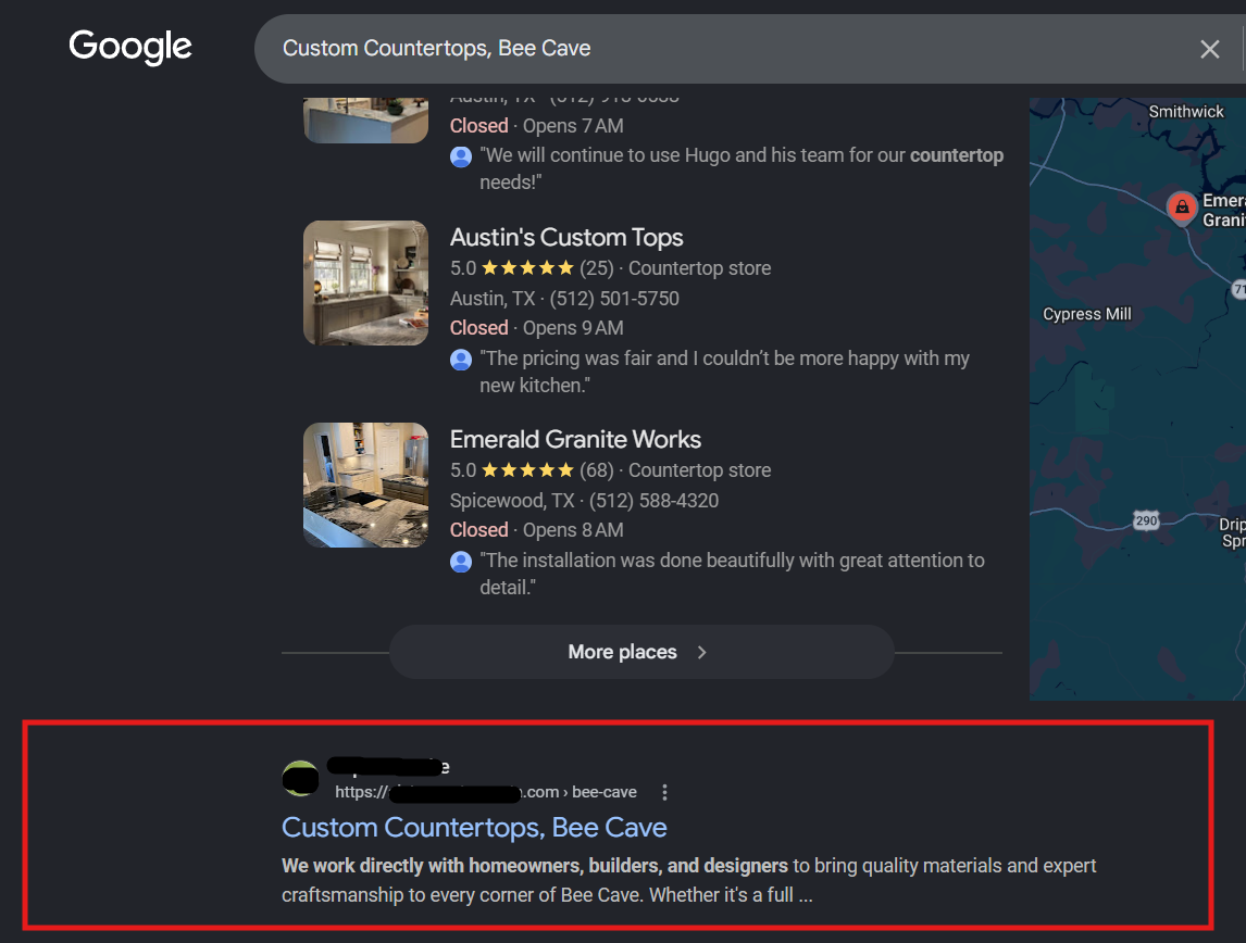 Alpha Granite Google search visibility screenshot