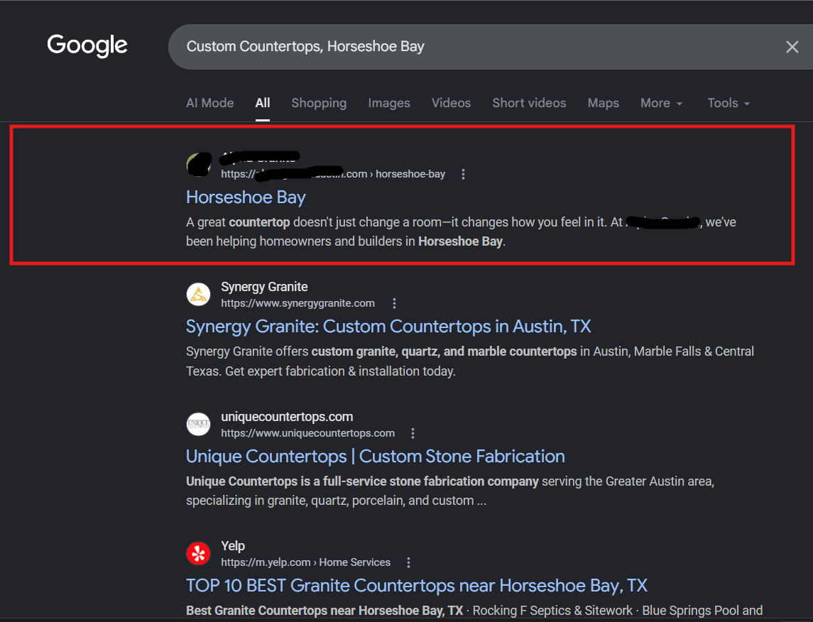 Alpha Granite SEO proof screenshot