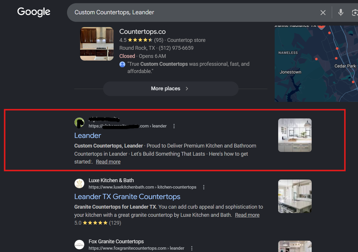 Alpha Granite AI Overview visibility screenshot