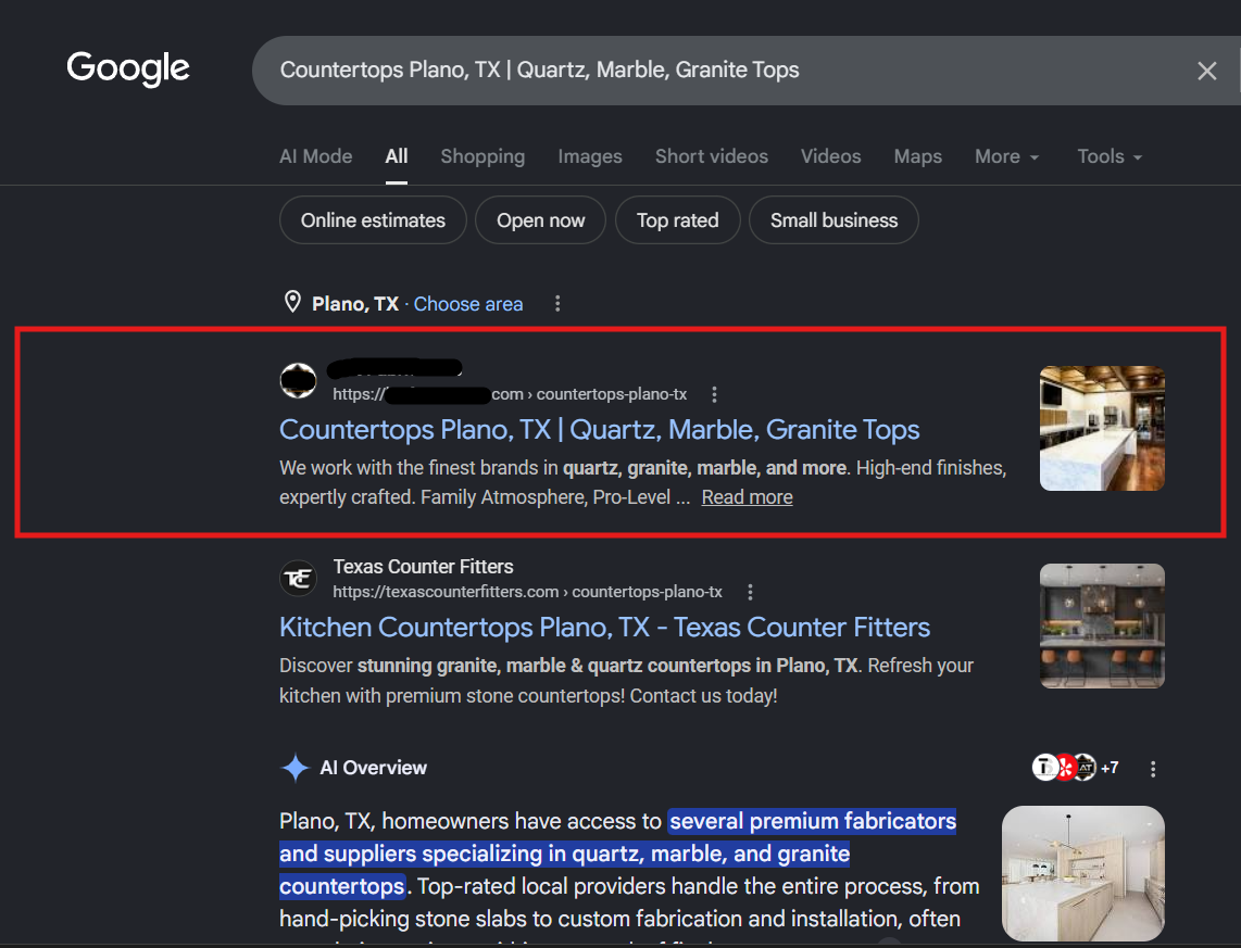 KAT Fabricators SEO proof screenshot