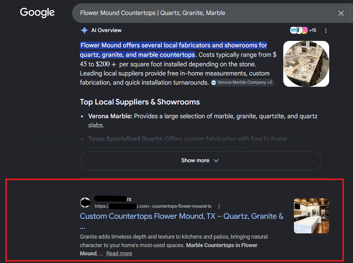 KAT Fabricators location page ranking example