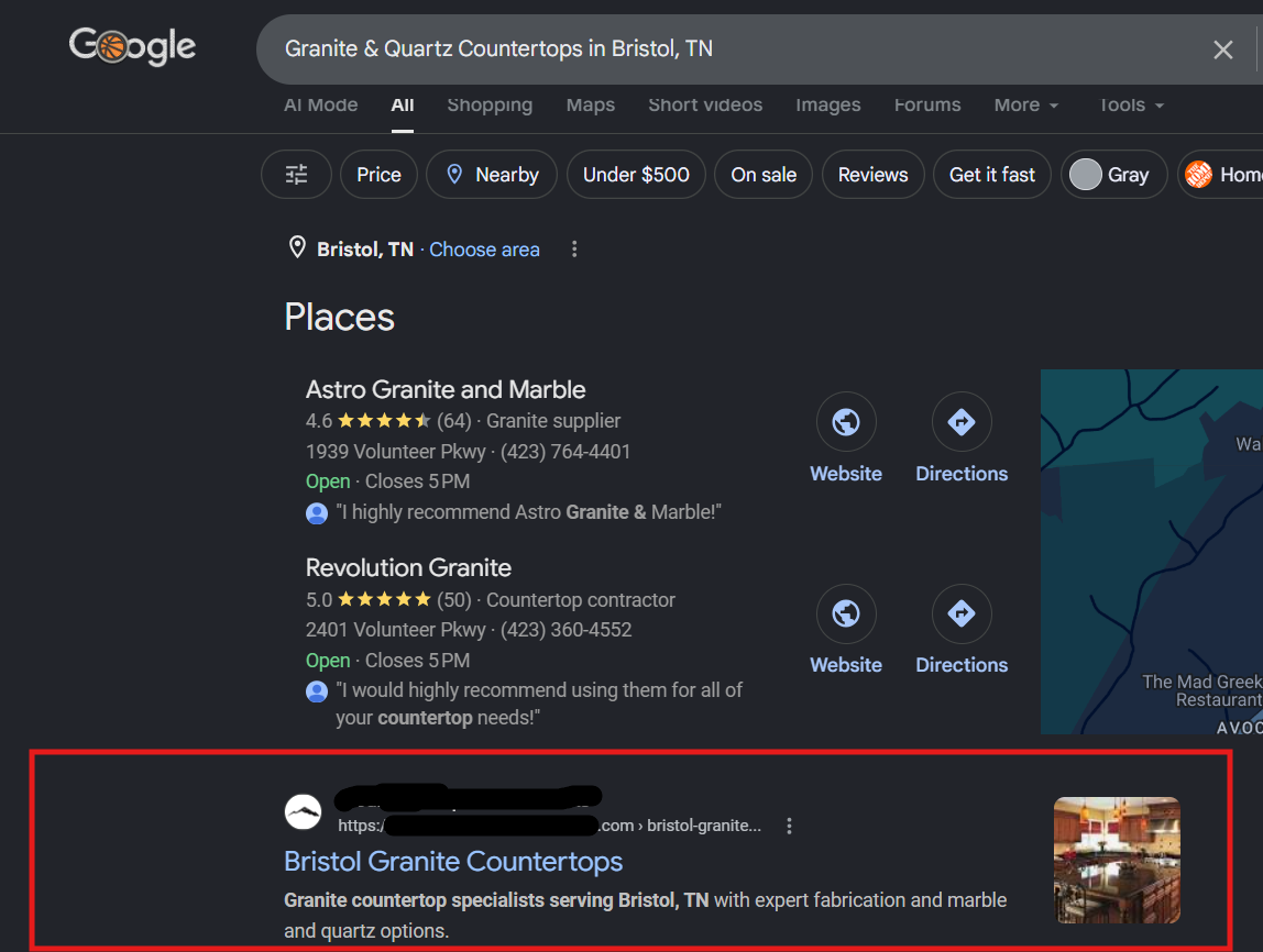 Mountain Empire Stoneworks ranking screenshot for location page work