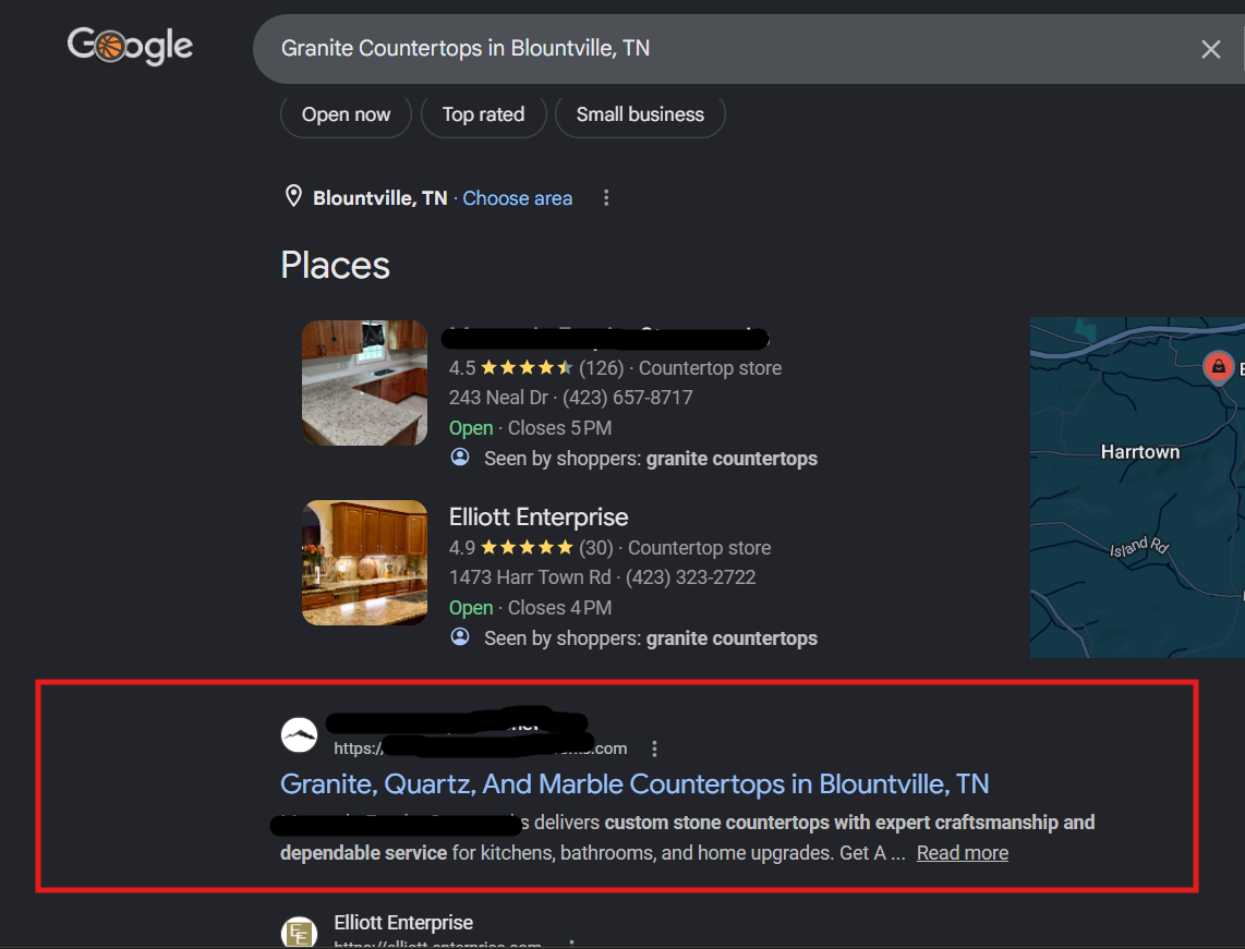 Mountain Empire Stoneworks SEO proof screenshot