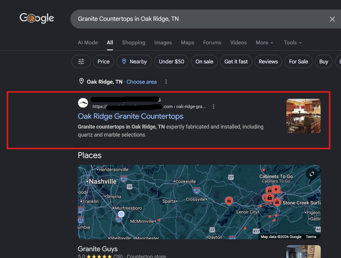 Mountain Empire Stoneworks local search proof screenshot