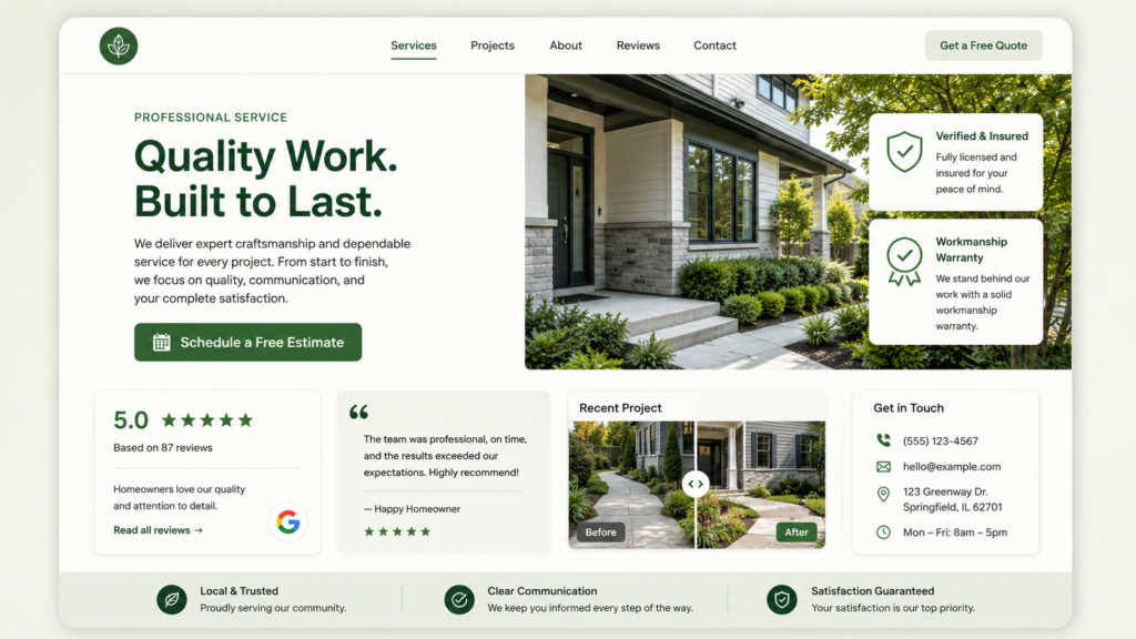 Website Design For Home Service Businesses: Trust Signals Should Be Built Into The Page, Not Hidden Somewhere Else